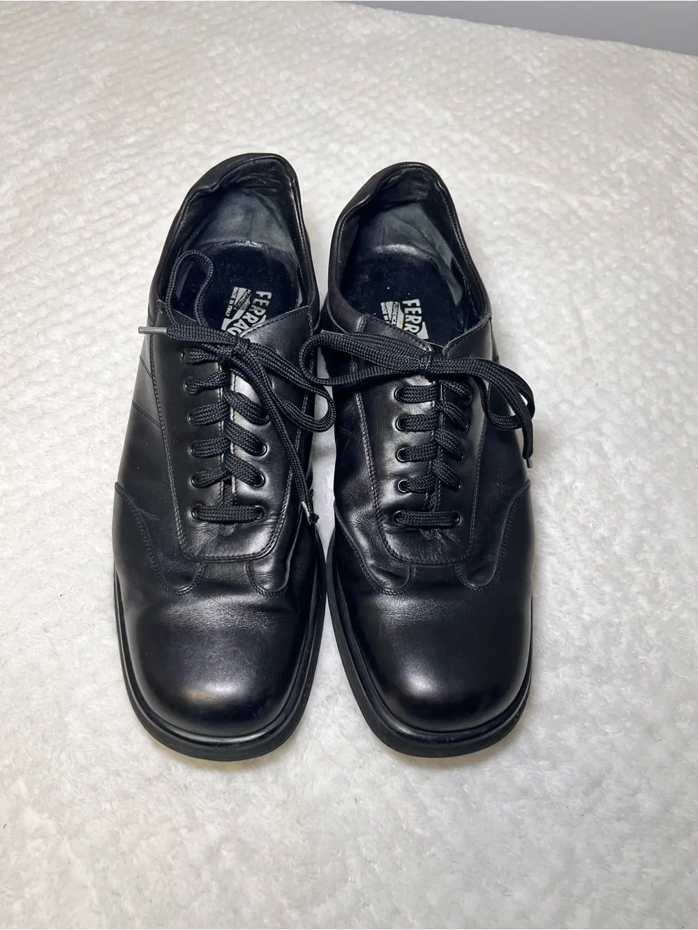 Salvatore Ferragamo Black Leather Lace-Up Oxfords